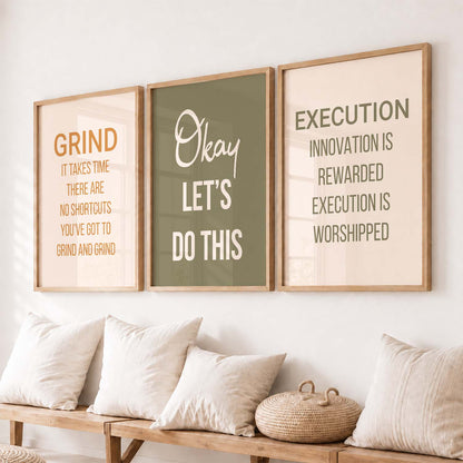 Modern Quote Motivational Quotes Wall Art Set of 3 Framed Prints