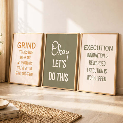 Modern Quote Motivational Quotes Wall Art Set of 3 Framed Prints