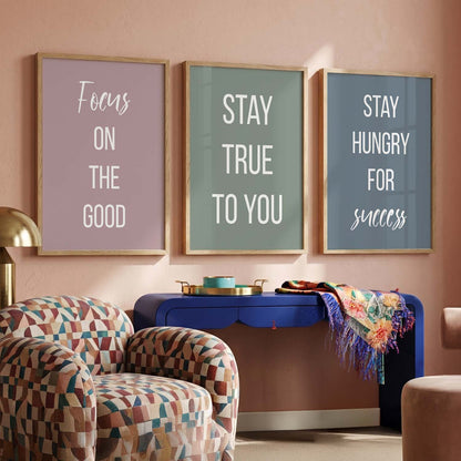 Motivational Quotes Wall Art Set of 3 Framed Prints for Study Room
