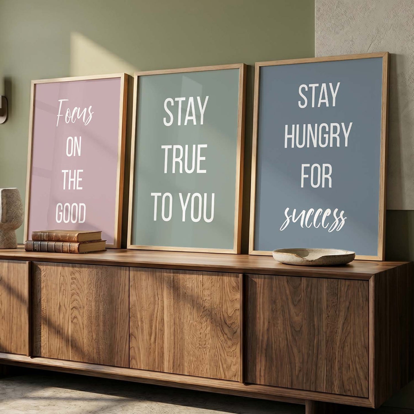 Motivational Quotes Wall Art Set of 3 Framed Prints for Study Room
