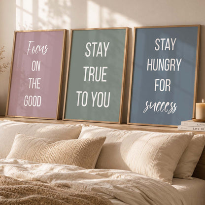 Motivational Quotes Wall Art Set of 3 Framed Prints for Study Room