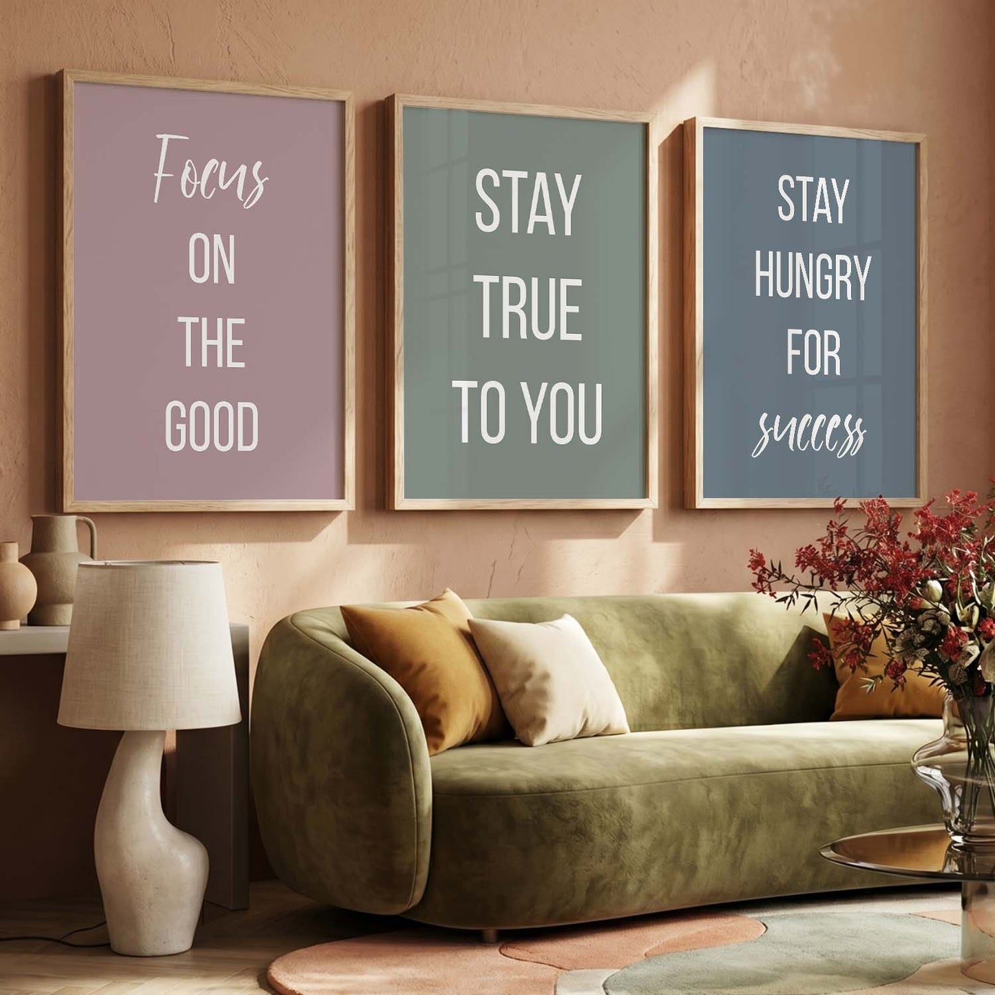 Motivational Quotes Wall Art Set of 3 Framed Prints for Study Room