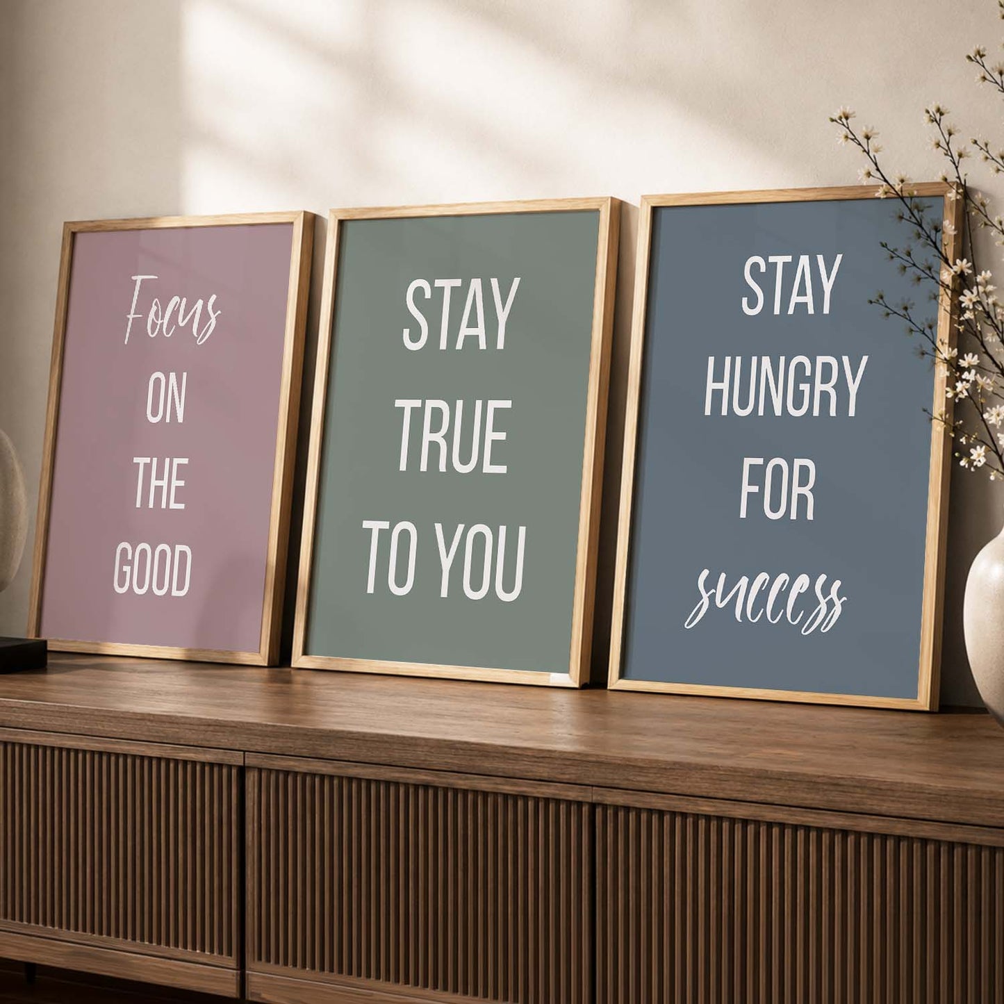 Motivational Quotes Wall Art Set of 3 Framed Prints for Study Room