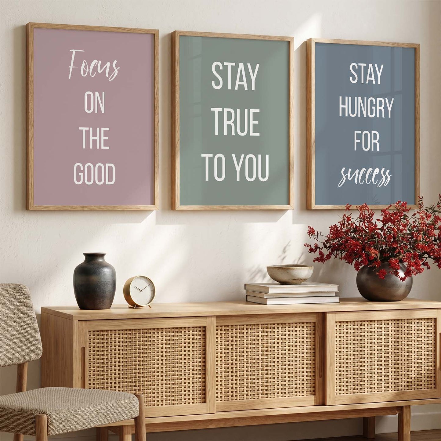 Motivational Quotes Wall Art Set of 3 Framed Prints for Study Room