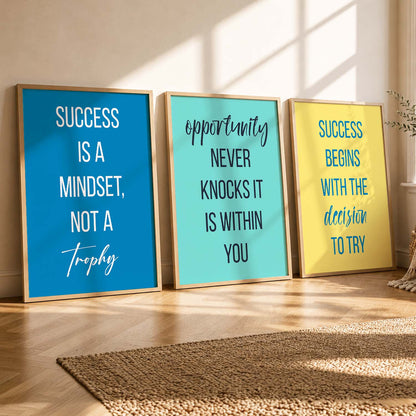 Love Motivational Quotes Wall Art Set of 3 Framed Prints for Living Room