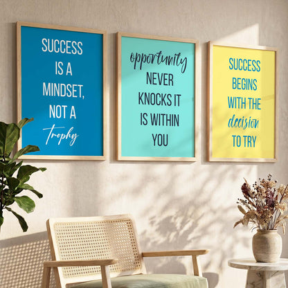 Love Motivational Quotes Wall Art Set of 3 Framed Prints for Living Room