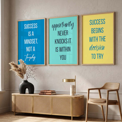 Love Motivational Quotes Wall Art Set of 3 Framed Prints for Living Room