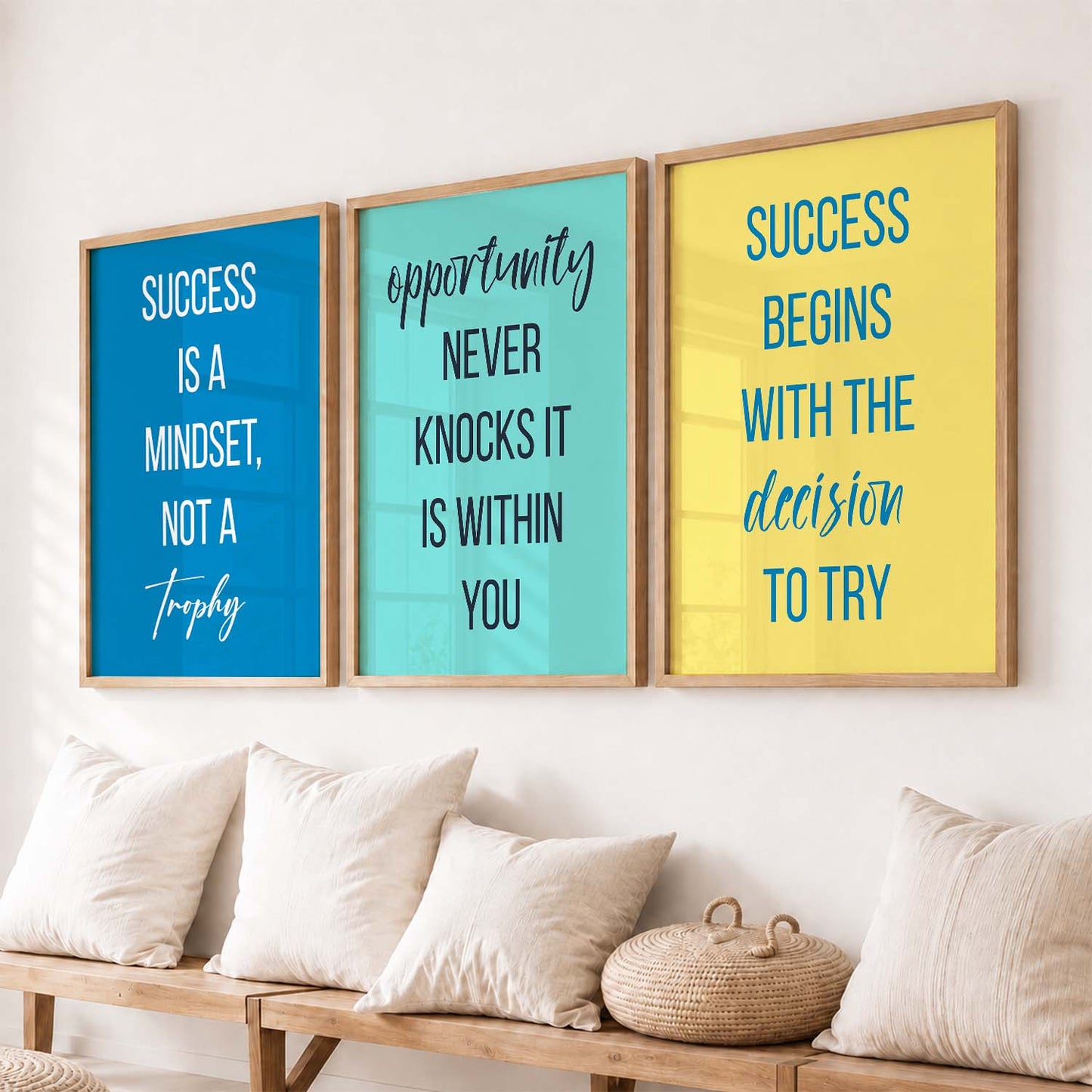 Love Motivational Quotes Wall Art Set of 3 Framed Prints for Living Room
