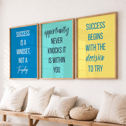 Love Motivational Quotes Wall Art Set of 3 Framed Prints for Living Room