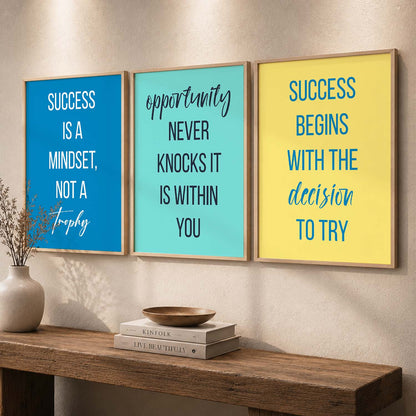 Love Motivational Quotes Wall Art Set of 3 Framed Prints for Living Room
