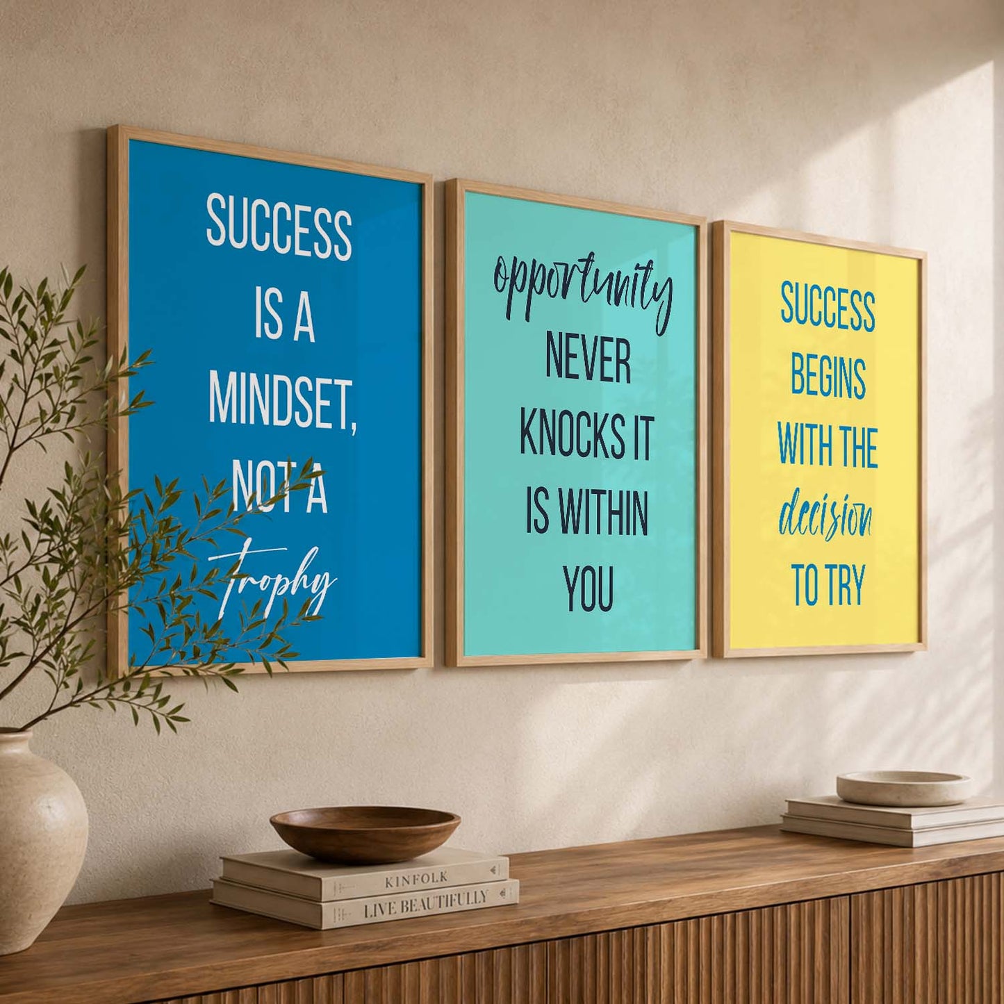Love Motivational Quotes Wall Art Set of 3 Framed Prints for Living Room