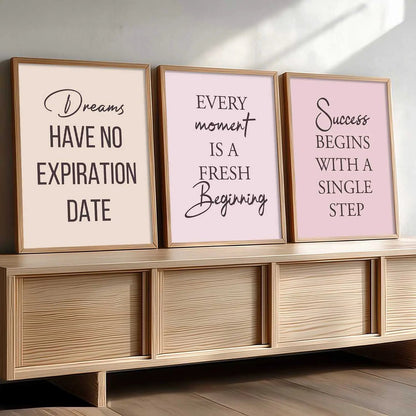 Dream Big Inspirational Typography Modern Typography Motivational Quotes Wall Art Set of 3 Framed Prints