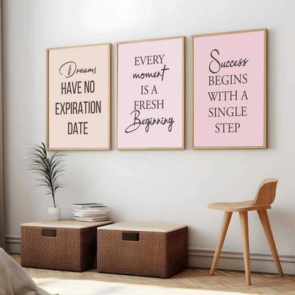 Dream Big Inspirational Typography Modern Typography Motivational Quotes Wall Art Set of 3 Framed Prints