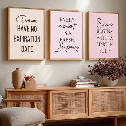 Dream Big Inspirational Typography Modern Typography Motivational Quotes Wall Art Set of 3 Framed Prints