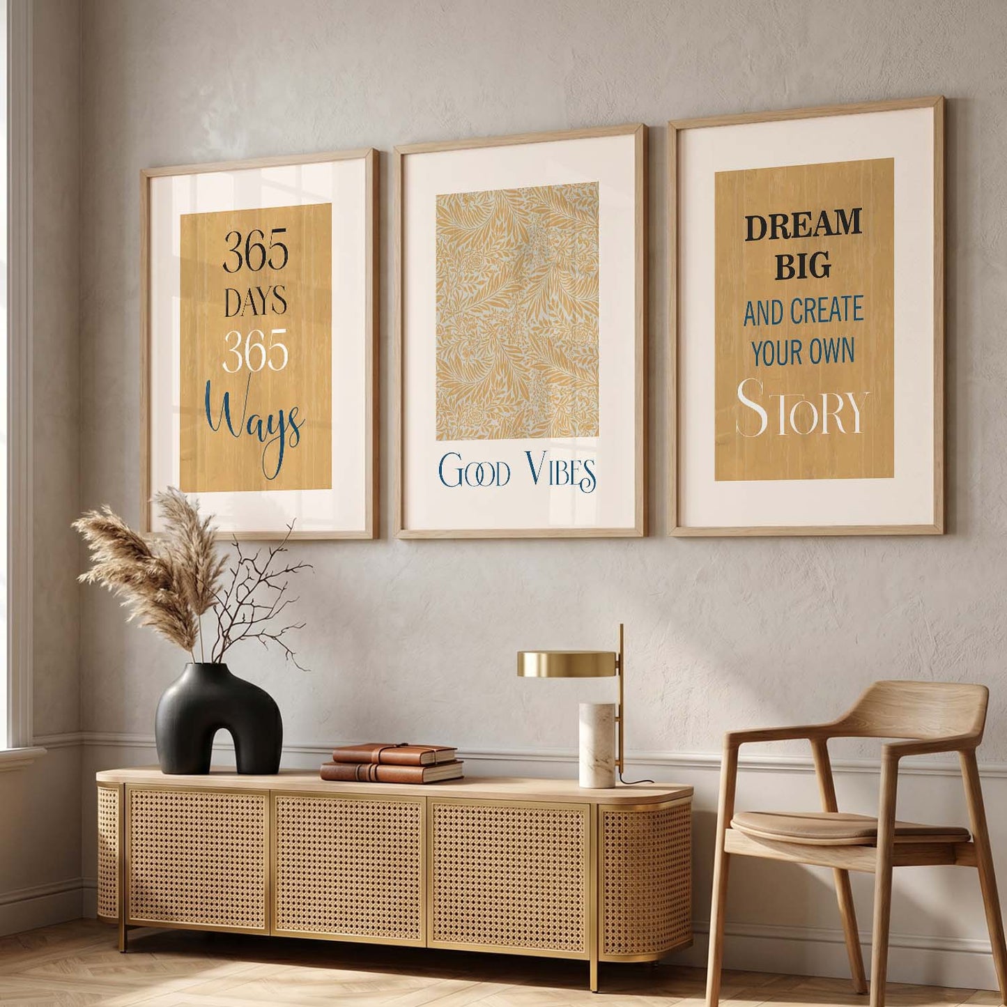 Typography Office Motivational Quotes Wall Art Set of 3 Framed Prints