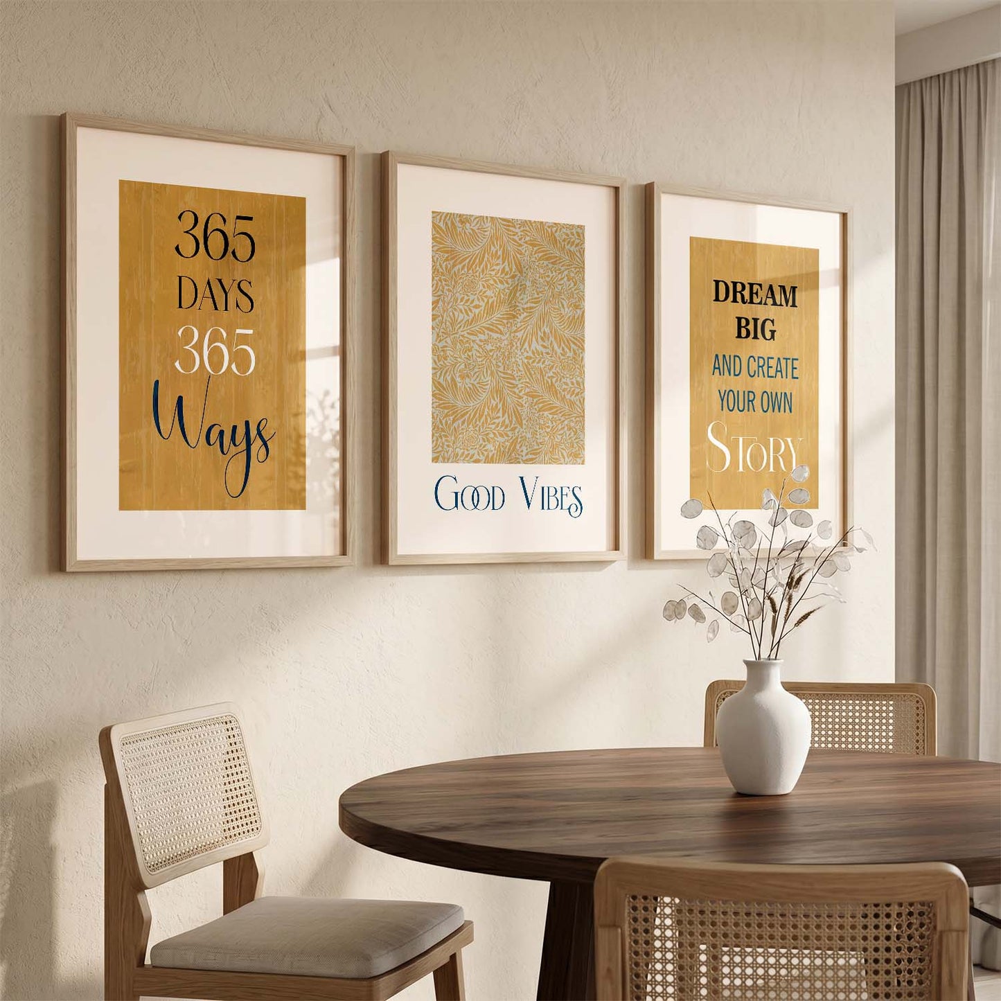 Typography Office Motivational Quotes Wall Art Set of 3 Framed Prints