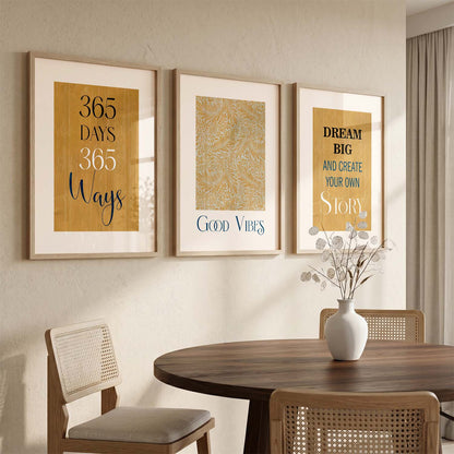Typography Office Motivational Quotes Wall Art Set of 3 Framed Prints