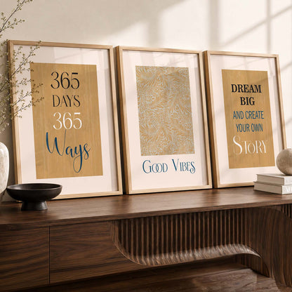 Typography Office Motivational Quotes Wall Art Set of 3 Framed Prints