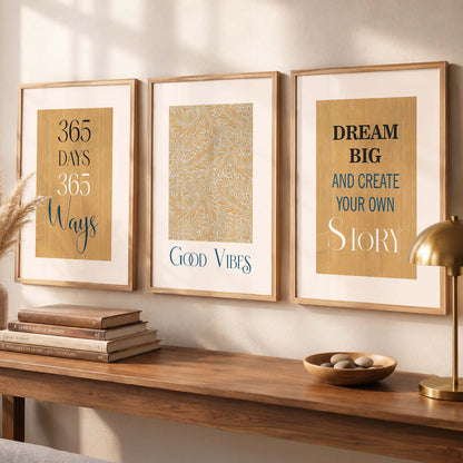 Typography Office Motivational Quotes Wall Art Set of 3 Framed Prints