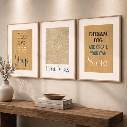 Typography Office Motivational Quotes Wall Art Set of 3 Framed Prints