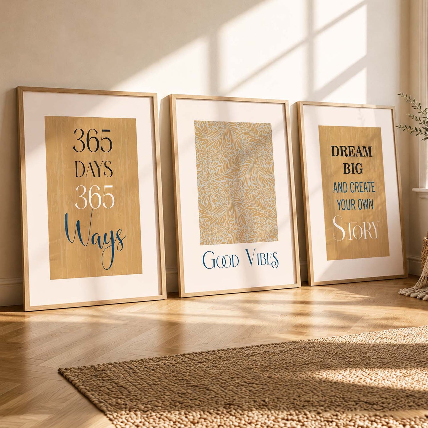 Typography Office Motivational Quotes Wall Art Set of 3 Framed Prints