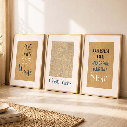 Typography Office Motivational Quotes Wall Art Set of 3 Framed Prints
