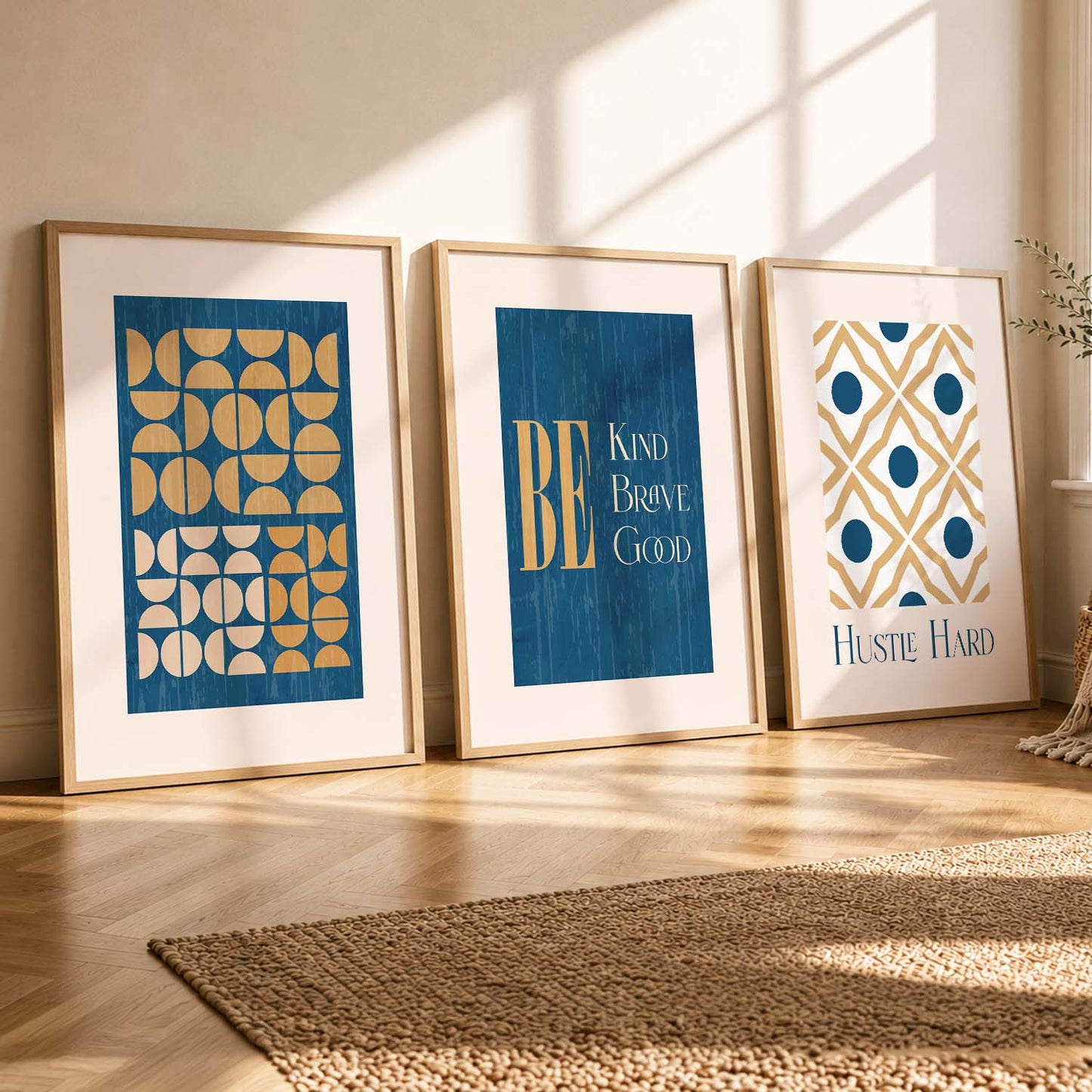 Modern Motivational Quotes Wall Art Set of 3 Framed Prints for Bedroom