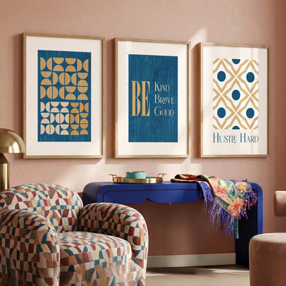 Modern Motivational Quotes Wall Art Set of 3 Framed Prints for Bedroom