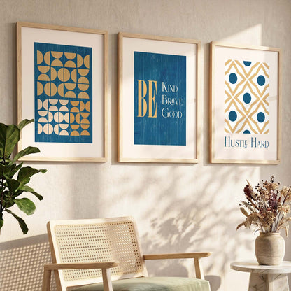 Modern Motivational Quotes Wall Art Set of 3 Framed Prints for Bedroom