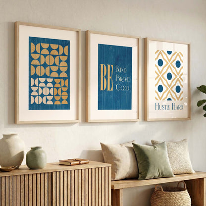 Modern Motivational Quotes Wall Art Set of 3 Framed Prints for Bedroom