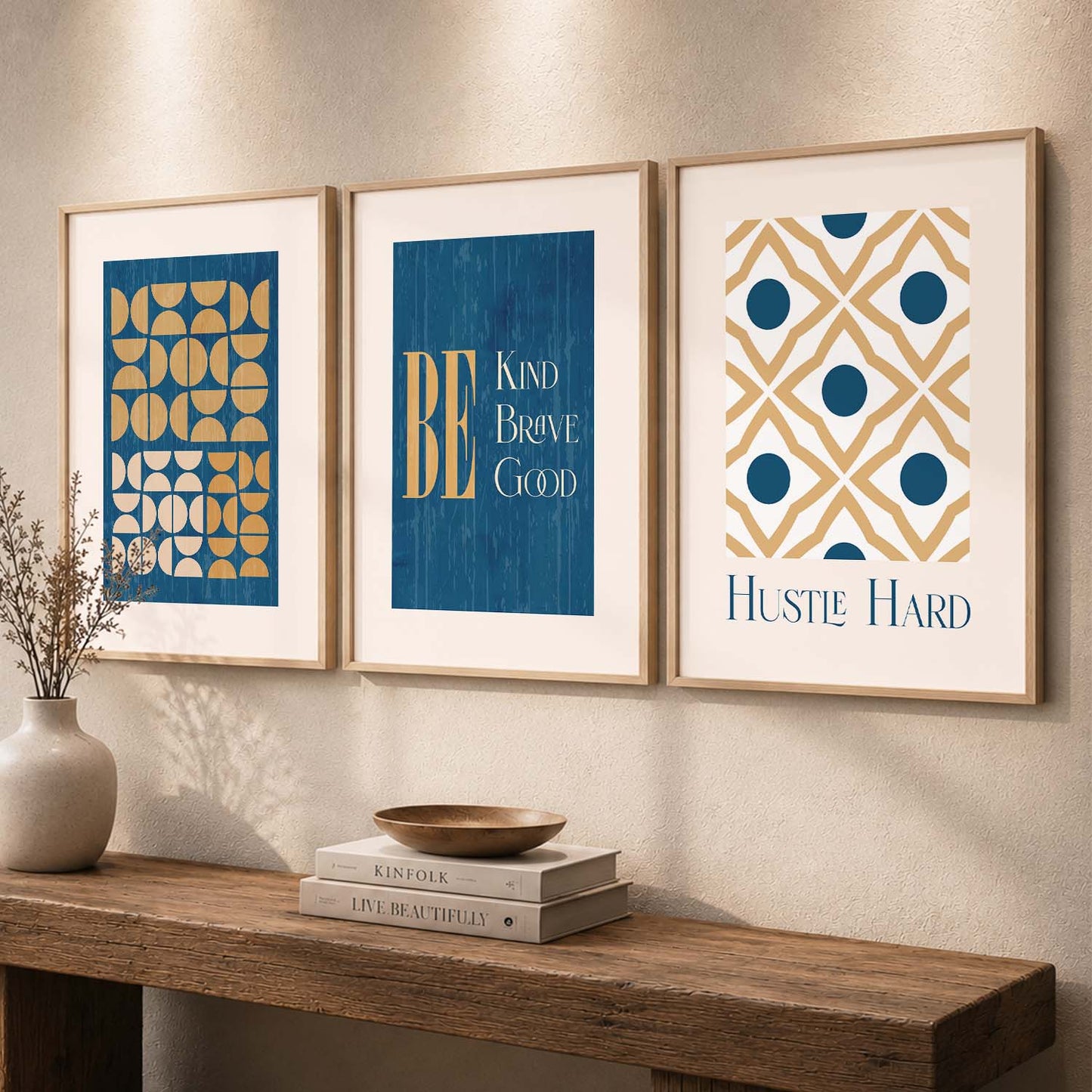 Modern Motivational Quotes Wall Art Set of 3 Framed Prints for Bedroom