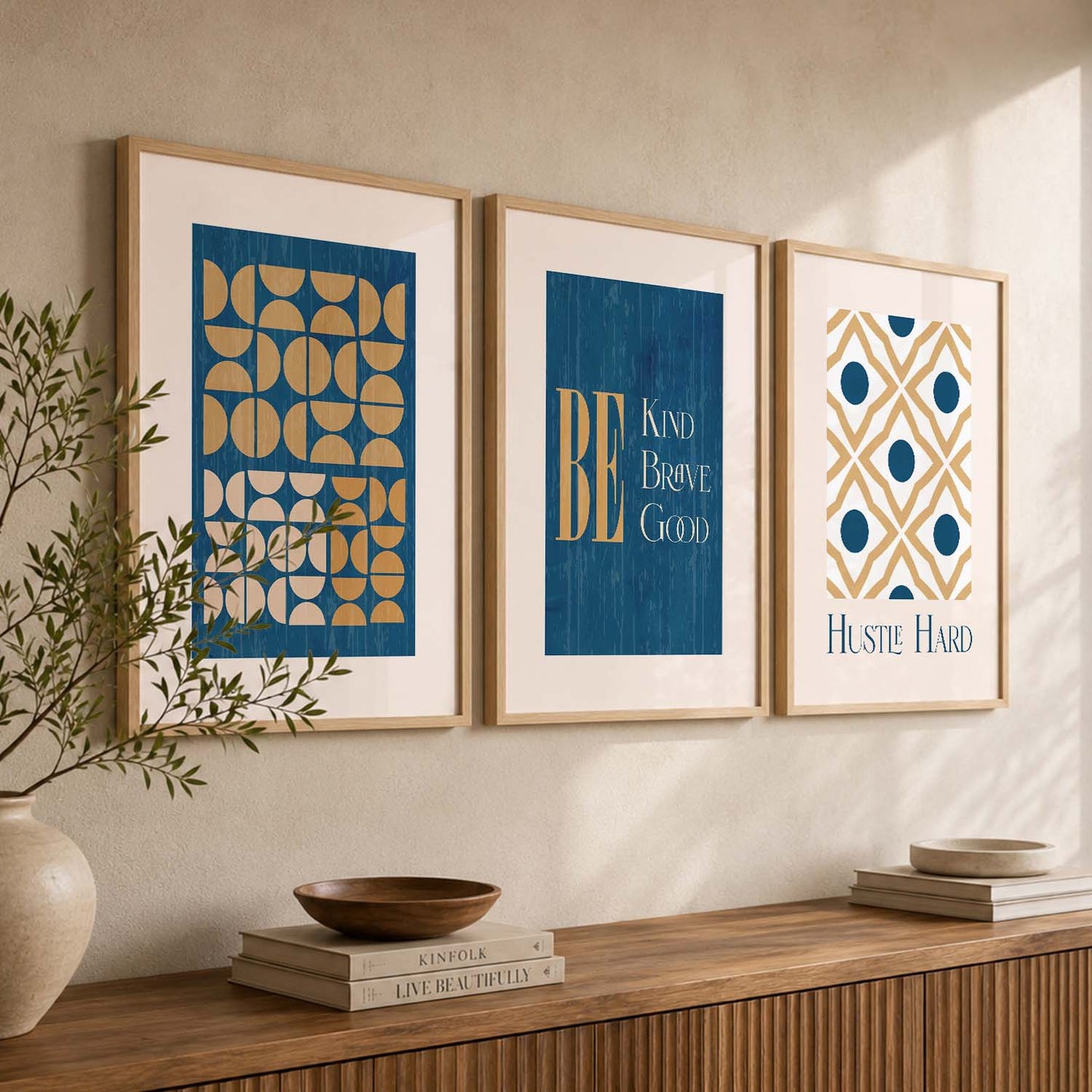 Modern Motivational Quotes Wall Art Set of 3 Framed Prints for Bedroom