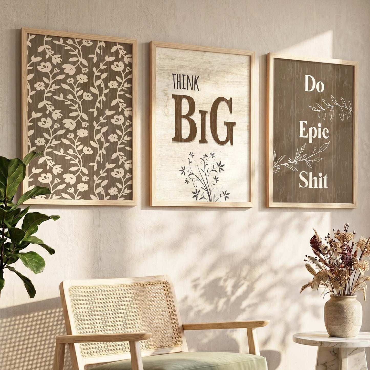 Minimalist Modern Motivational Quotes Wall Art Set of 3 Framed Prints for Office