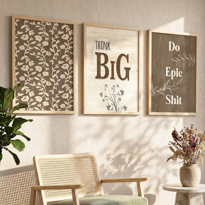Minimalist Modern Motivational Quotes Wall Art Set of 3 Framed Prints for Office