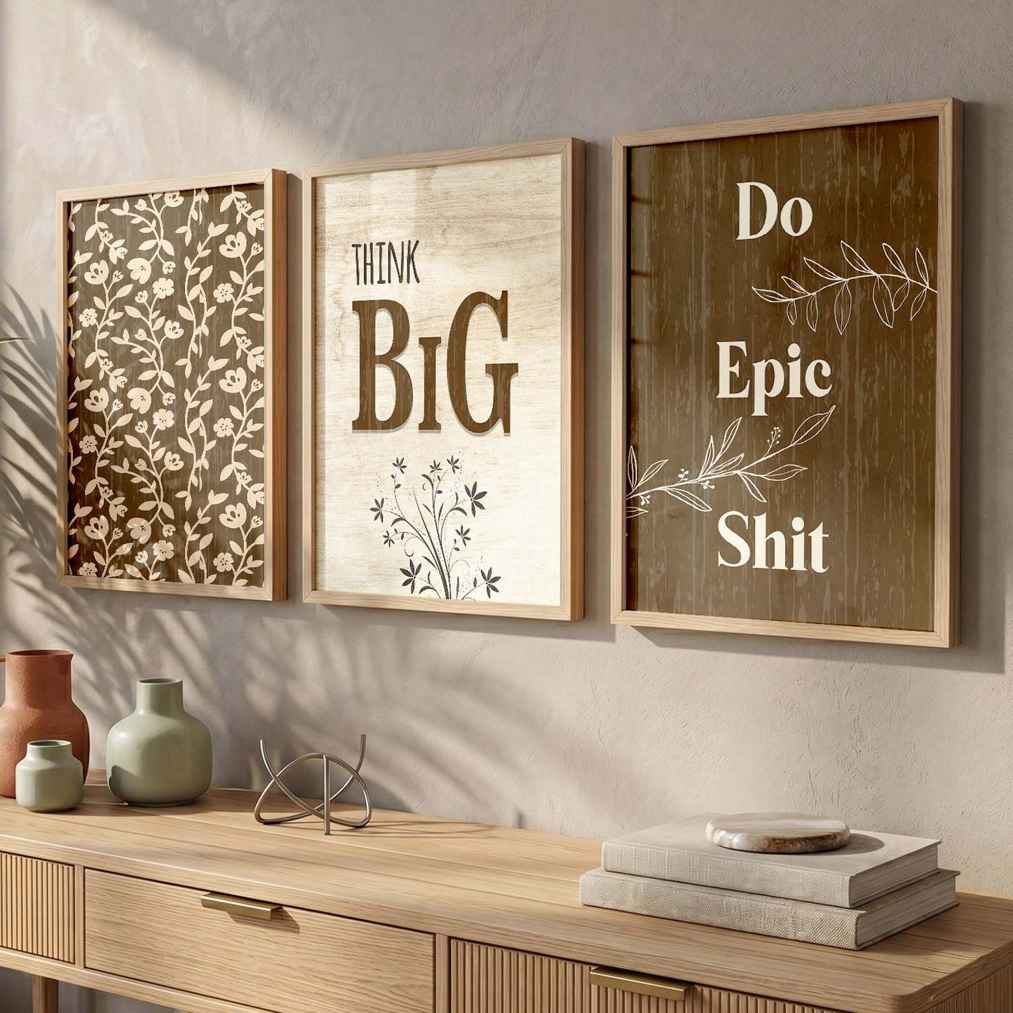 Minimalist Modern Motivational Quotes Wall Art Set of 3 Framed Prints for Office