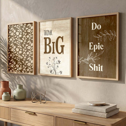 Minimalist Modern Motivational Quotes Wall Art Set of 3 Framed Prints for Office