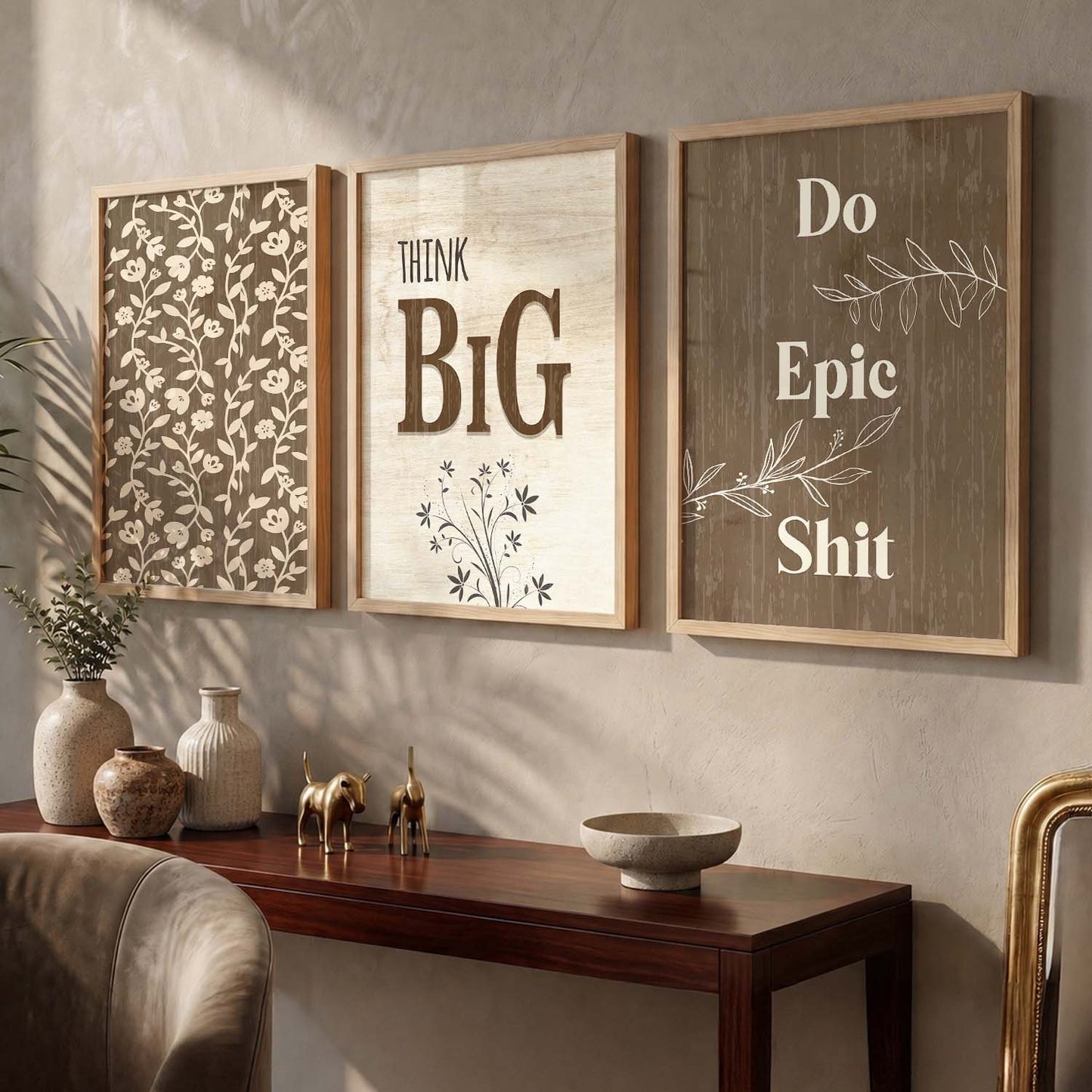 Minimalist Modern Motivational Quotes Wall Art Set of 3 Framed Prints for Office