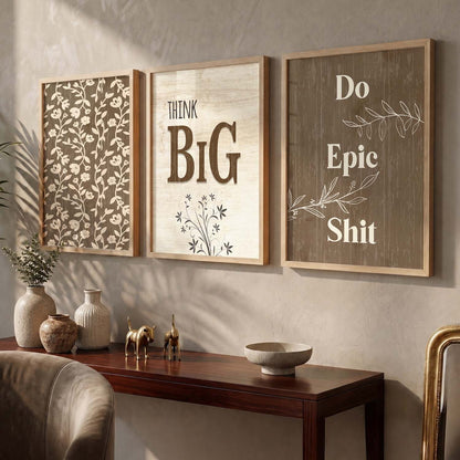 Minimalist Modern Motivational Quotes Wall Art Set of 3 Framed Prints for Office