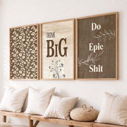 Minimalist Modern Motivational Quotes Wall Art Set of 3 Framed Prints for Office