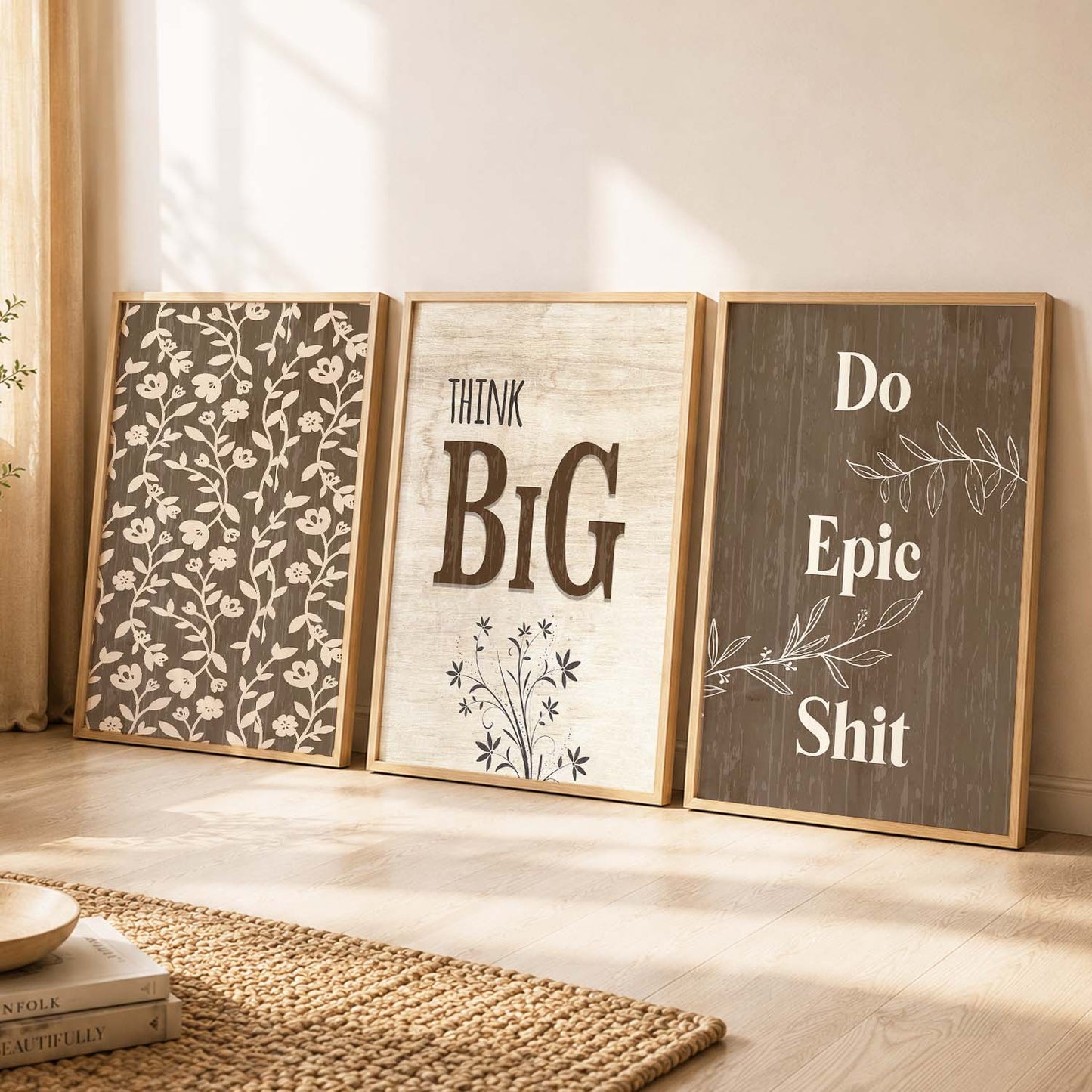 Minimalist Modern Motivational Quotes Wall Art Set of 3 Framed Prints for Office