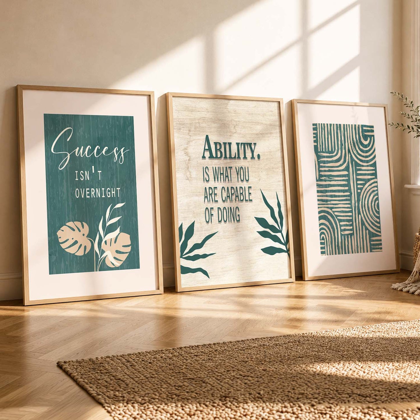 Modern Typography Motivational Quotes Wall Art Set of 3 Framed Prints for Dining Room