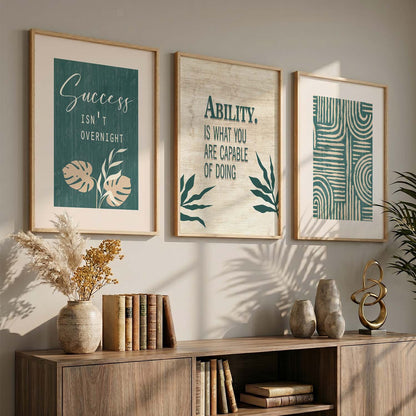 Modern Typography Motivational Quotes Wall Art Set of 3 Framed Prints for Dining Room