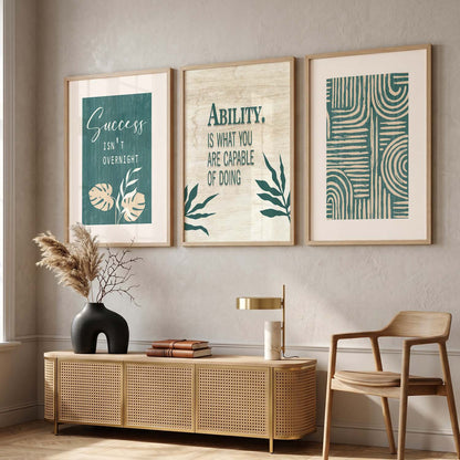 Modern Typography Motivational Quotes Wall Art Set of 3 Framed Prints for Dining Room