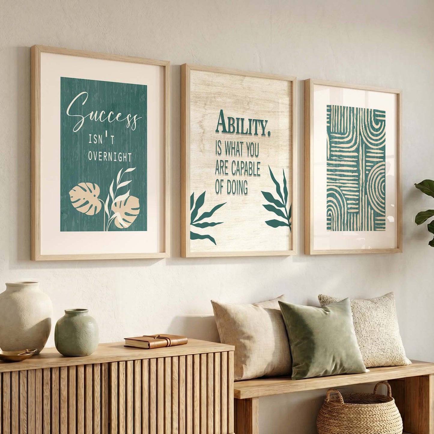 Modern Typography Motivational Quotes Wall Art Set of 3 Framed Prints for Dining Room