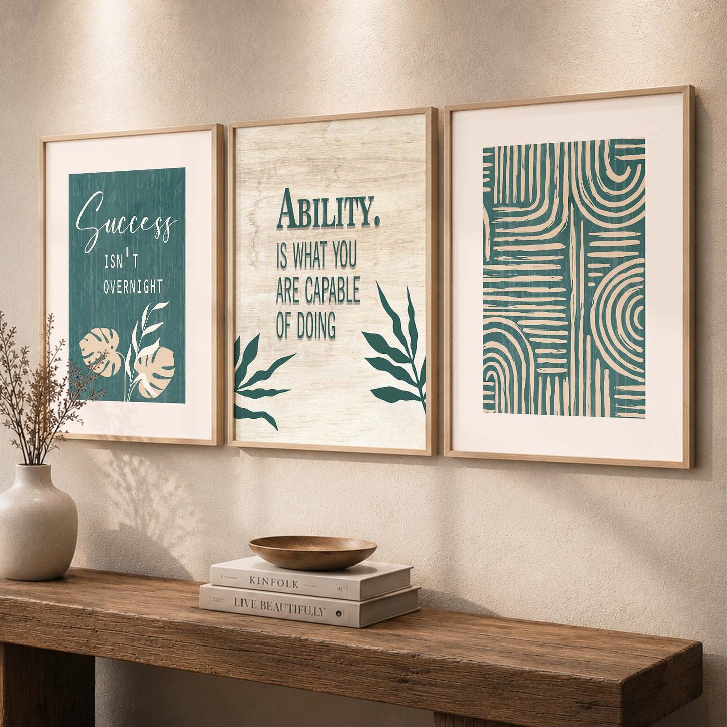 Modern Typography Motivational Quotes Wall Art Set of 3 Framed Prints for Dining Room