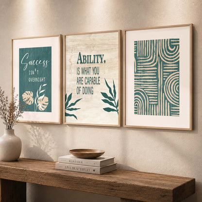 Modern Typography Motivational Quotes Wall Art Set of 3 Framed Prints for Dining Room