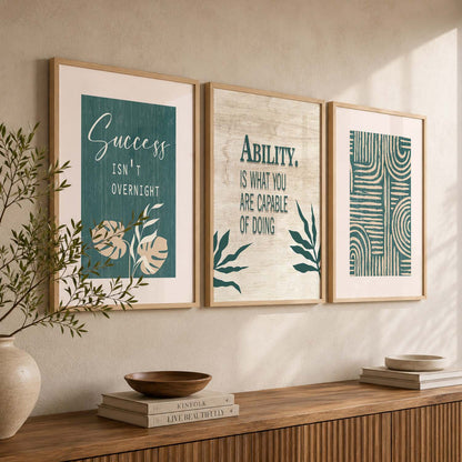 Modern Typography Motivational Quotes Wall Art Set of 3 Framed Prints for Dining Room