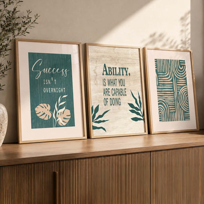 Modern Typography Motivational Quotes Wall Art Set of 3 Framed Prints for Dining Room