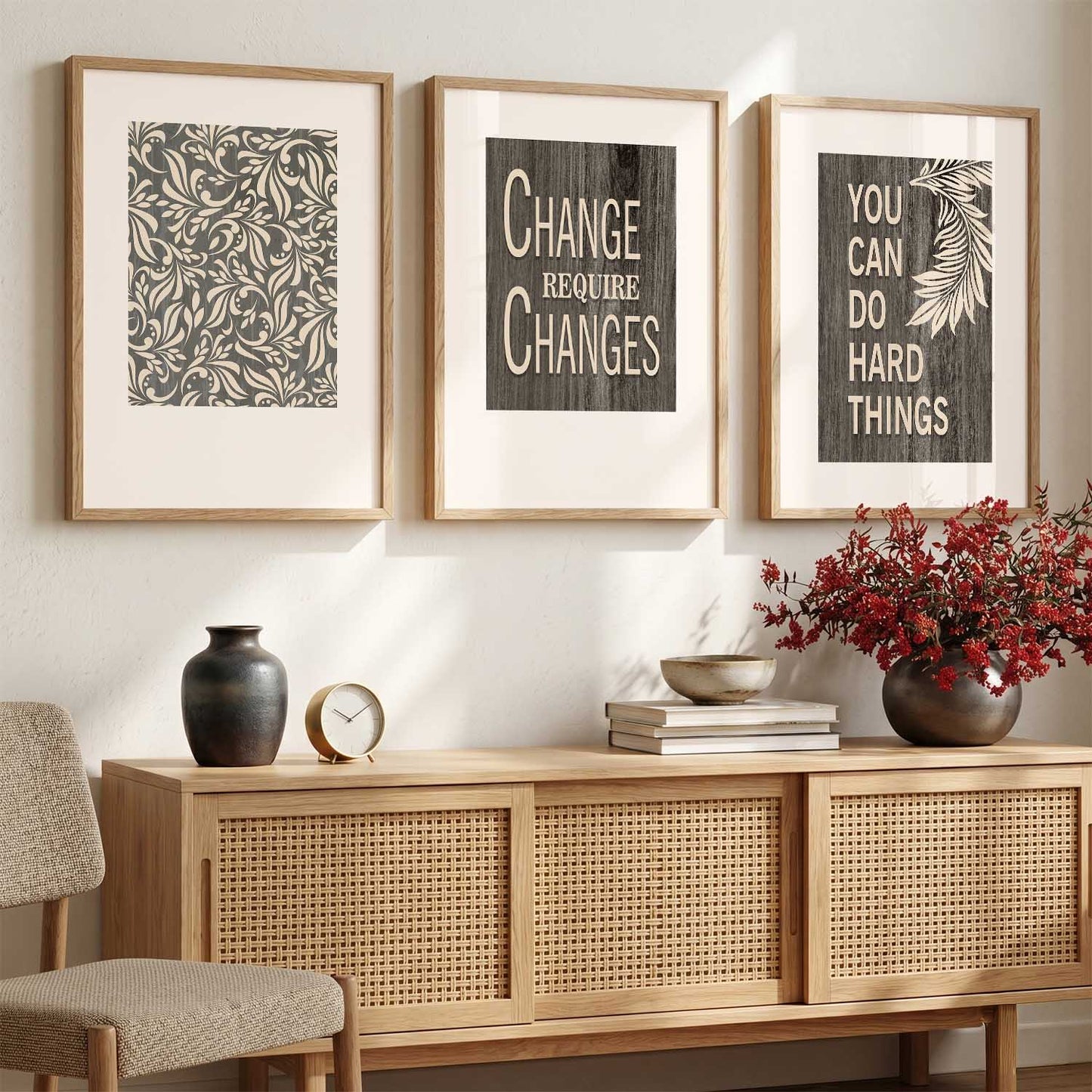 Motivational Quotes Wall Art Set of 3 Framed Prints for Creative Workspace