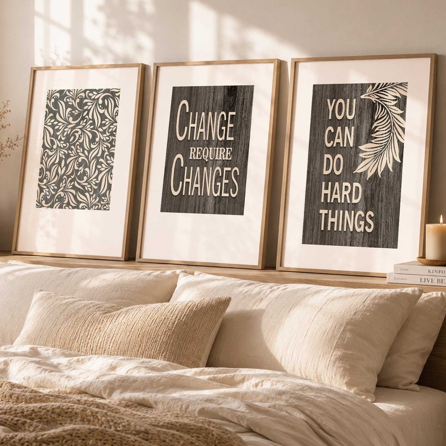 Motivational Quotes Wall Art Set of 3 Framed Prints for Creative Workspace